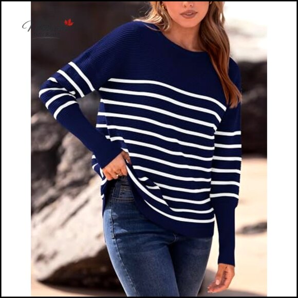 Loose Fit Ribbed Knit Pullover Sweater Batwing Sleeves Crewneck Casual - Picture 5 of 7